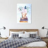 Blauwe Paarse Boeken en Bloemen Canvas Wall Art (Insitu (Slaapkamer))