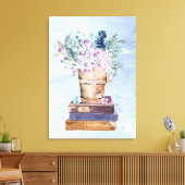 Blauwe Paarse Boeken en Bloemen Canvas Wall Art (Insitu (Woonkamer))