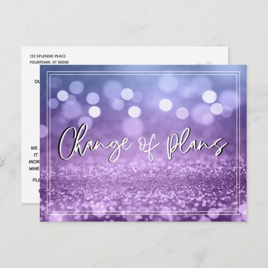 Blauwe Paarse Bokeh Verandering van Plannen Bruilo Briefkaart (Voorkant / Achterkant)