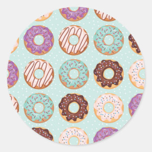 Blauwe, Paarse, Chocolade Glazuur Donuts Bakkerij Ronde Sticker