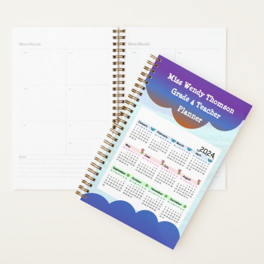 Blauwe Paarse Cloud Teacher Agenda Planner (Display)