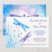 Blauwe & Paarse Dragonfly Huwelijksuitnodigingen Kaart (Voorkant / Achterkant)