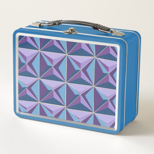 Blauwe Paarse Driehoeken Metal Lunch Box (Voorkant)