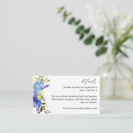 Blauwe Paarse en gele Floral — Gegevens 2 Informatiekaartje (Staand voorkant)