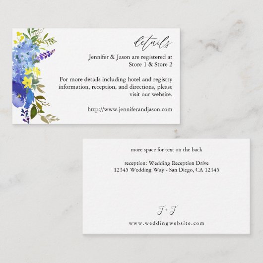 Blauwe Paarse en gele Floral — Gegevens 2 Informatiekaartje (Voorkant / Achterkant)