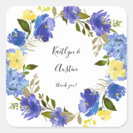 Blauwe Paarse en gele Floral Vierkante Sticker