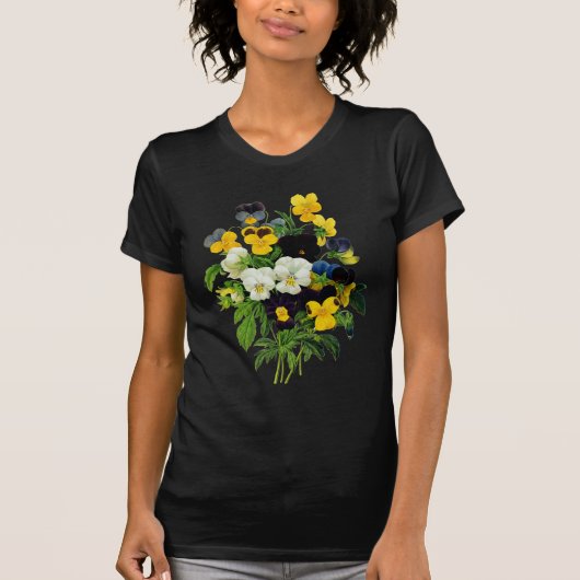 Blauwe Paarse en gele pansies van Redoute T-shirt (Voorkant)