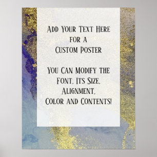 Blauwe, Paarse en Gold Abstracte alcoholinkt DIY Poster
