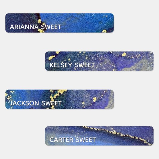 Blauwe Paarse en Gold Abstracte alcoholinkt waterd Labels (Groep)