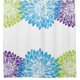 Blauwe, Paarse en limoengroene bloemen Douchegordijn