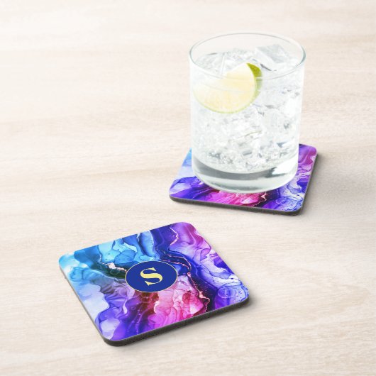 Blauwe, Paarse en Rode Violet Vloeibare inkt, Mono Bier Onderzetter (Rechterzijde)