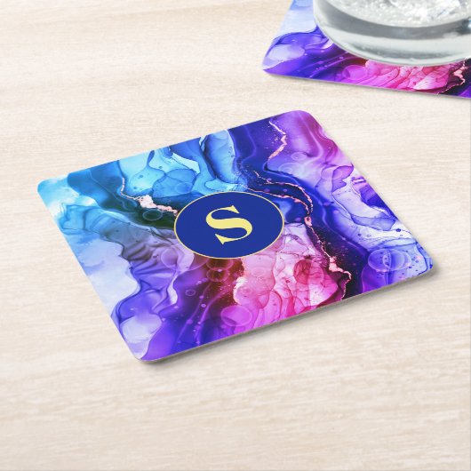 Blauwe, Paarse en Rode Violet Vloeibare inkt, Mono Kartonnen Onderzetters (Schuin)