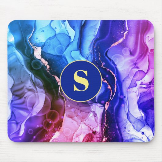 Blauwe, Paarse en Rode Violet Vloeibare inkt, Mono Muismat (Voorkant)