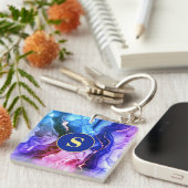 Blauwe, Paarse en Rode Violet Vloeibare inkt, Mono Sleutelhanger (Voorkant Rechts)