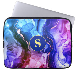 Blauwe, paarse en rood-paarse vloeibare inkt, mono laptop sleeve