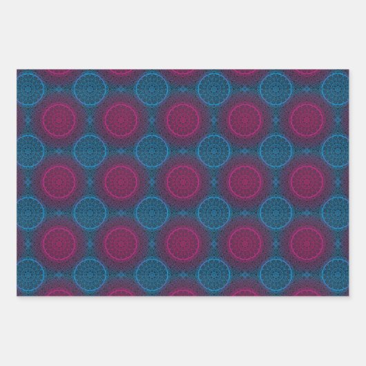Blauwe Paarse en roze cirkel Mandala Inpakpapier Vel (Voorkant)