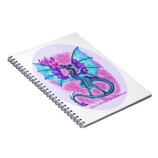 Blauwe paarse en roze draak, vuur ademhalen notitieboek (Rechterzijde)