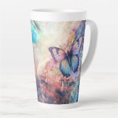 Blauwe, Paarse en roze Waterverf vlinder Latte Mok (Rechterhoek)