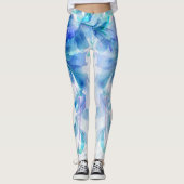 Blauwe Paarse en witte bloemen Leggings (Voorkant)