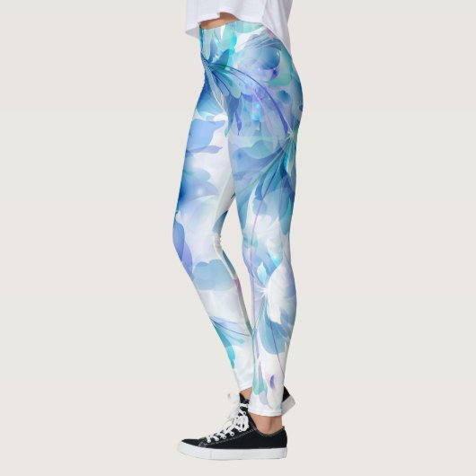 Blauwe Paarse en witte bloemen Leggings (Links)