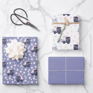 Blauwe, Paarse en witte konijnenpaas Inpakpapier Vel