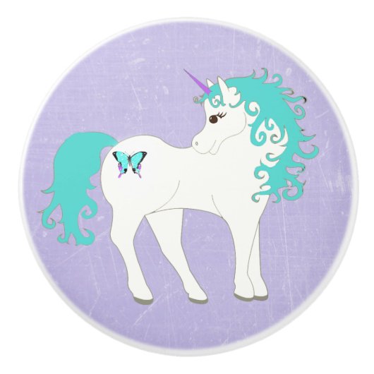 Blauwe, Paarse en witte unicorn Knob Keramische Knop (Voorkant)