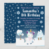 Blauwe Paarse en Witte Winter Unicorn Birthday Kaart (Voorkant / Achterkant)