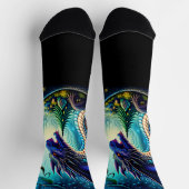 Blauwe Paarse Fantasy Dragon op zwart Sokken (Top)