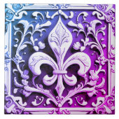 Blauwe Paarse Fleur de Lis Tegeltje (Voorkant)