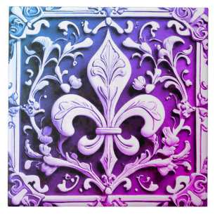 Blauwe Paarse Fleur de Lis Tegeltje