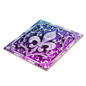 Blauwe Paarse Fleur de Lis Tegeltje (Zijkant)