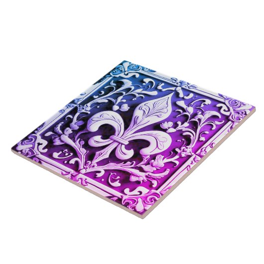 Blauwe Paarse Fleur de Lis Tegeltje (Zijkant)