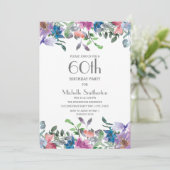 Blauwe Paarse Floral Women's 60th Birthday Kaart (Staand voorkant)