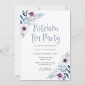 Blauwe paarse florale Kitchen Tea Party Invitation Kaart (Voorkant)
