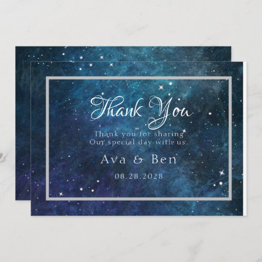 Blauwe Paarse Galaxy bruiloft dank u kaarten (Voorkant / Achterkant)