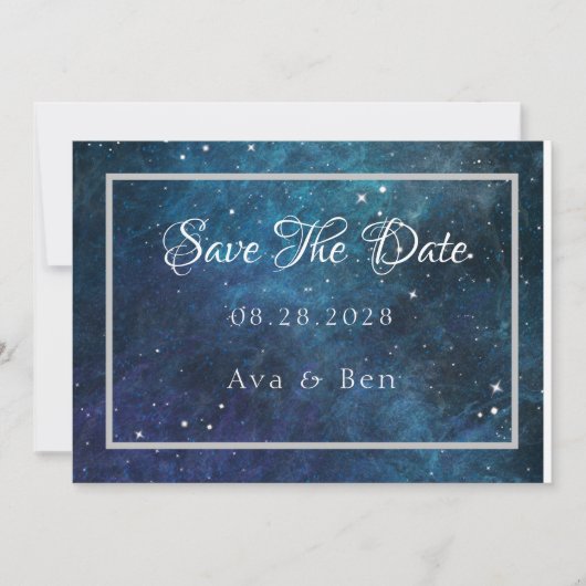 Blauwe Paarse Galaxy Bruiloft Save The Date Kaarte Kaart (Voorkant)