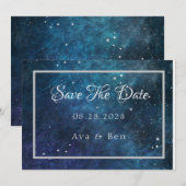 Blauwe Paarse Galaxy Bruiloft Save The Date Kaarte Kaart (Voorkant / Achterkant)