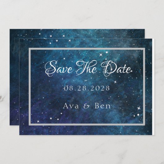 Blauwe Paarse Galaxy Bruiloft Save The Date Kaarte Kaart (Voorkant / Achterkant)