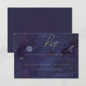 Blauwe Paarse Galaxy Sterrennacht hemelse bruiloft RSVP Kaartje (Voorkant / Achterkant)