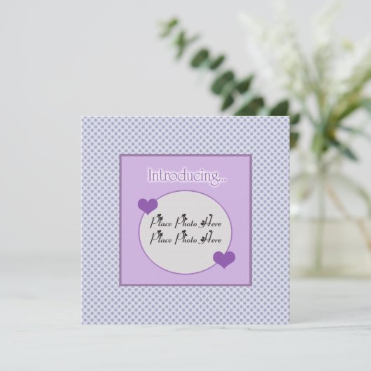  blauwe Paarse geboorteaankondiging Aankondiging (Staand voorkant)