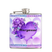 Blauwe/Paarse getextureerde erlenmeyer met hart en Heupfles (Voorkant)