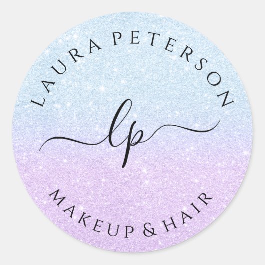 Blauwe paarse glitter handgeschreven script kallig ronde sticker (Voorkant)