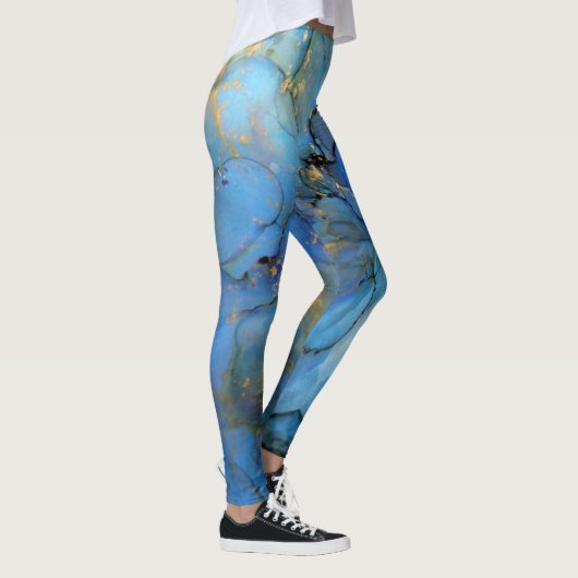 blauwe paarse goudmarmer abstracte scifi leggings (Rechts)