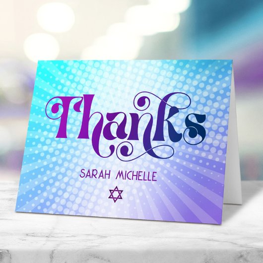 Blauwe Paarse Gradient Bat Mitzvah Bold Retro Boho Bedankkaart