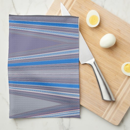 Blauwe, Paarse, grijze Chevron Art Print Theedoek (Quarter Fold)