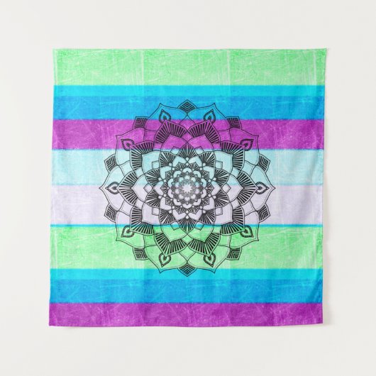 Blauwe Paarse groene Mandala Wall Art Wandkleed (Voorkant (horizontaal))