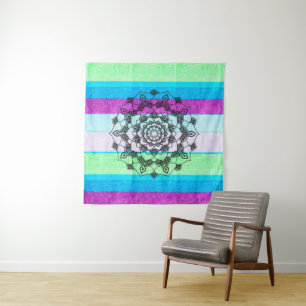 Blauwe Paarse groene Mandala Wall Art Wandkleed