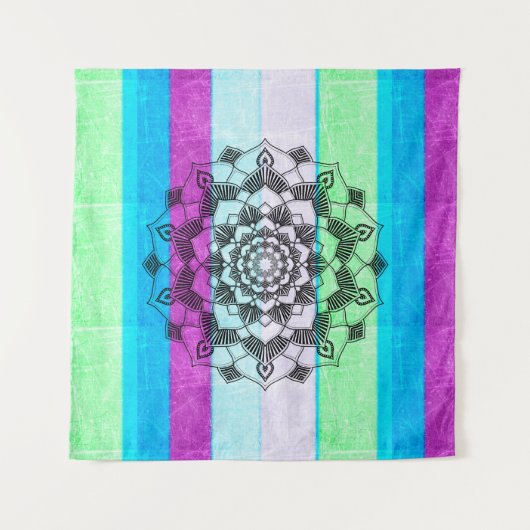 Blauwe Paarse groene Mandala Wall Art Wandkleed (Voorkant)