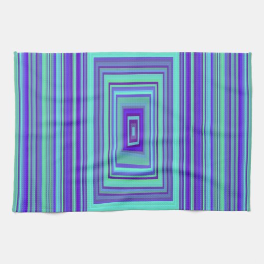 Blauwe Paarse groene rechthoeken Geometrische kuns Theedoek (Horizontaal)