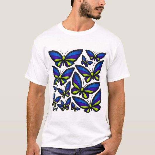 Blauwe Paarse groene vleugels nu T-shirt (Voorkant)